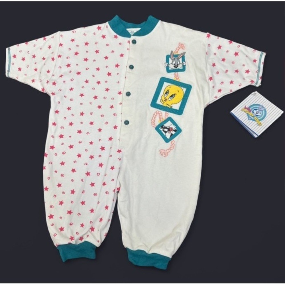 Vintage RARE 90s Baby Looney Tunes Romper Embroidered Baby Size 6 Months NEW NWT